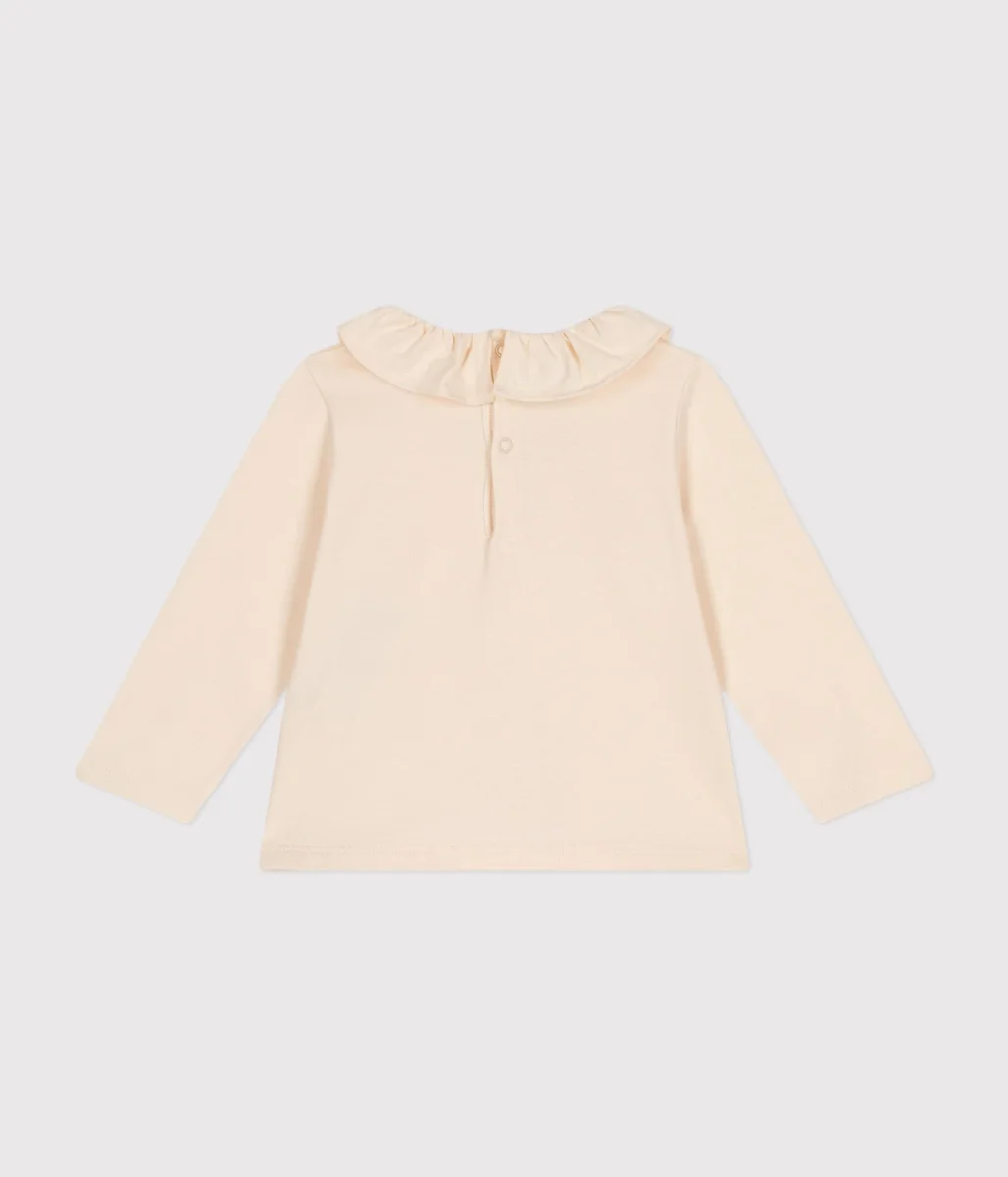 Blusa tinta unita panna a manica lunga in jersey - immagine 3