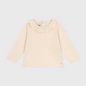 Blusa tinta unita panna a manica lunga in jersey