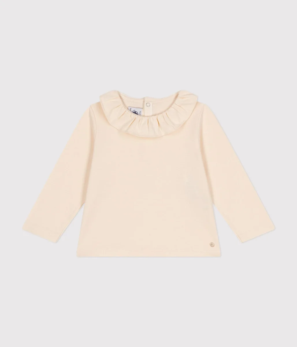 Blusa tinta unita panna a manica lunga in jersey