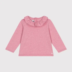 Blusa tinta unita rosa a manica lunga in jersey