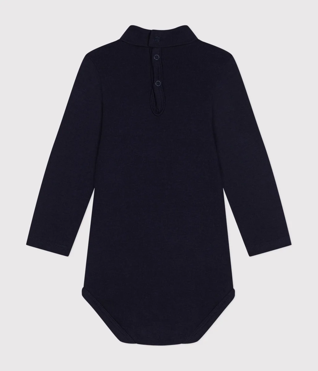 Body a blu scuro a manica lunga e collo alto in cotone per bebè - immagine 3