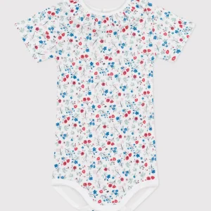 Body a maniche corte in cotone con stampa a fiori neonata