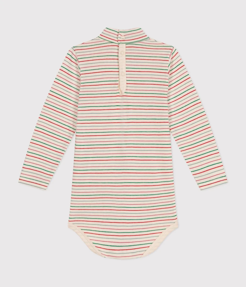 Body a righe a maniche lunghe in cotone con collo a lupetto - immagine 3