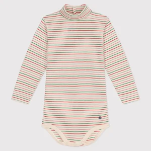 Body a righe a maniche lunghe in cotone con collo a lupetto