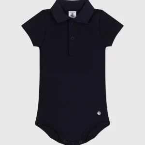 Body blu colletto polo a manica corta bebè