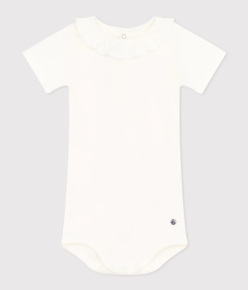 Body in cotone a manica corta con colletto bebè