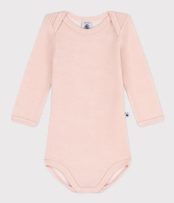 Body rosa maniche lunghe in lana e cotone