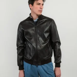 Bomber in pelle testa moro Derek Seamless