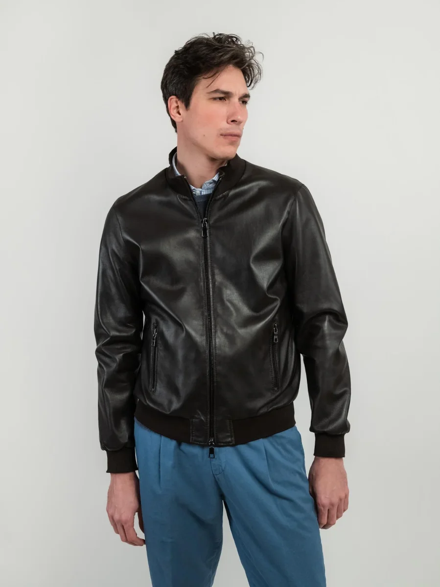 Bomber in pelle testa moro Derek Seamless