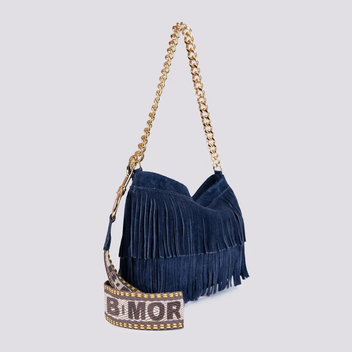 Borsa in camoscio con frange blu - immagine 3