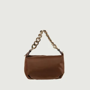 Borsa in nylon marrone con catena Trunk