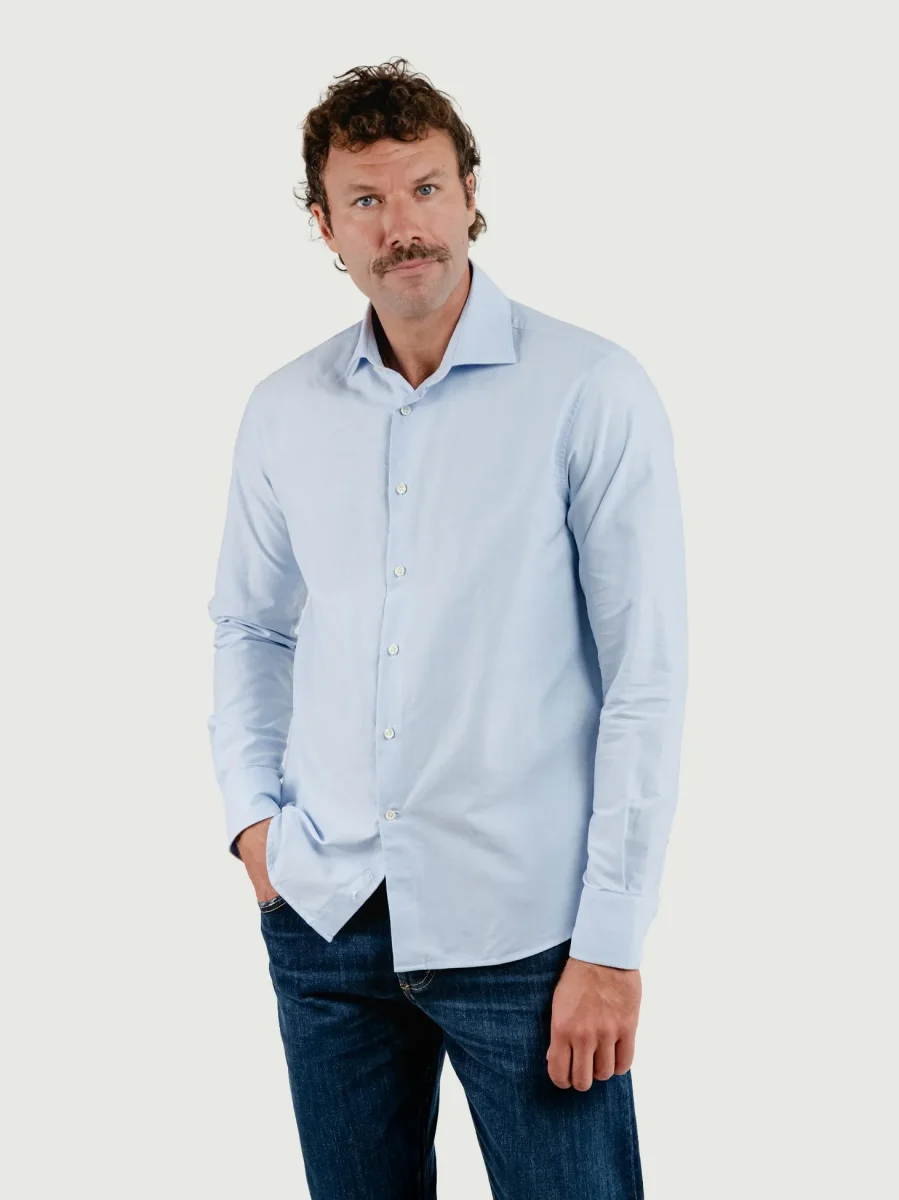 CAMICIA AARON IN COTONE OXFORD AZZURRA