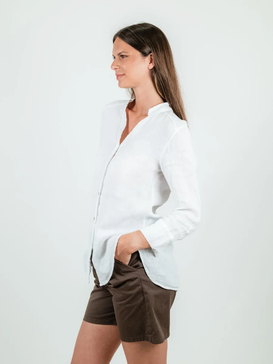 CAMICIA ALLA COREANA IN LINO BIANCA - immagine 3