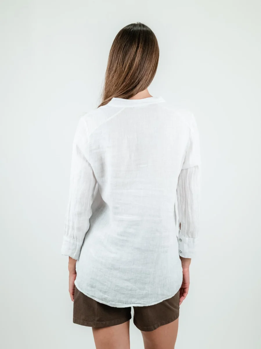 CAMICIA ALLA COREANA IN LINO BIANCA - immagine 4