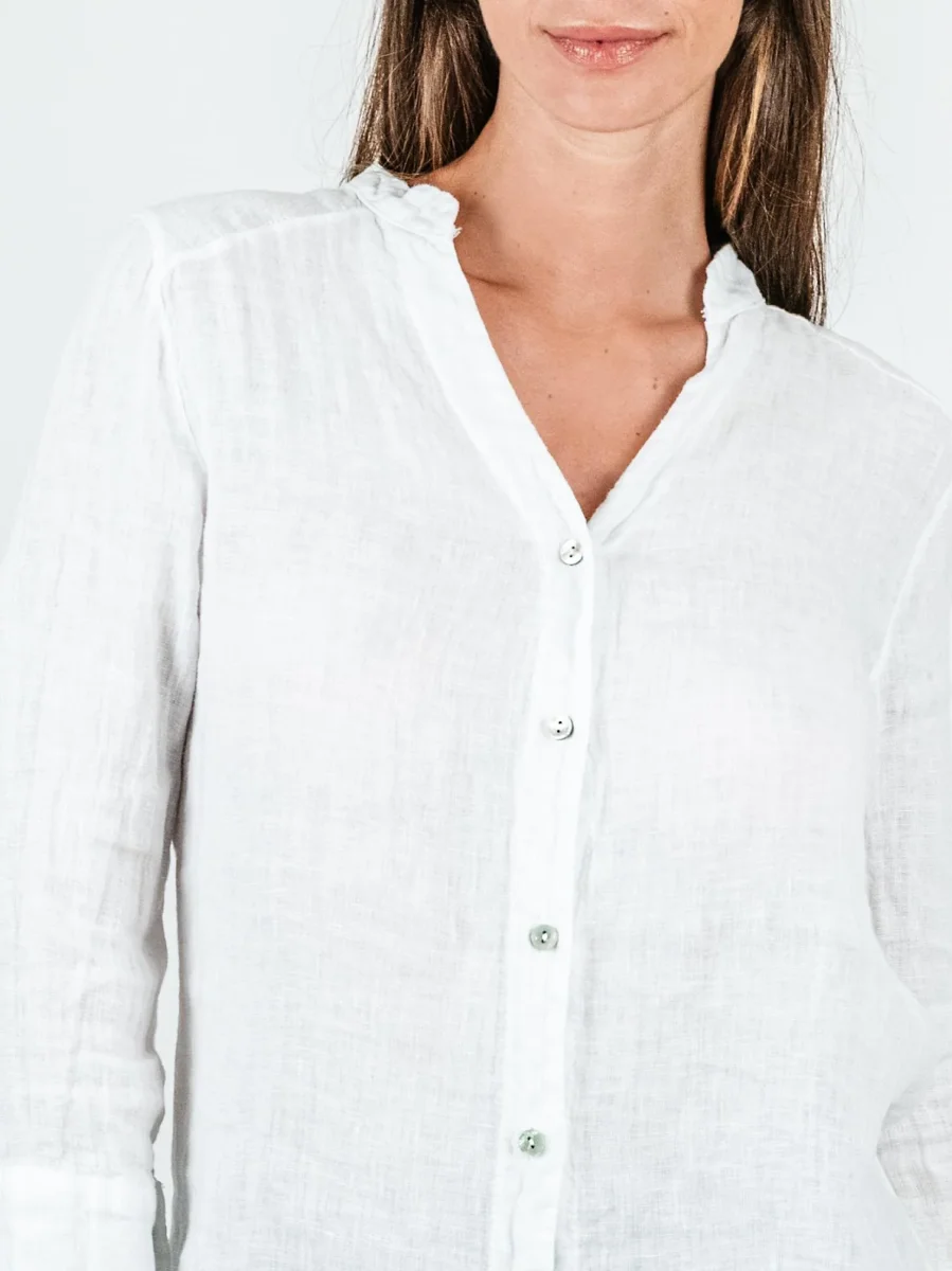 CAMICIA ALLA COREANA IN LINO BIANCA - immagine 5