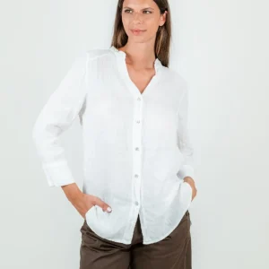 CAMICIA ALLA COREANA IN LINO BIANCA