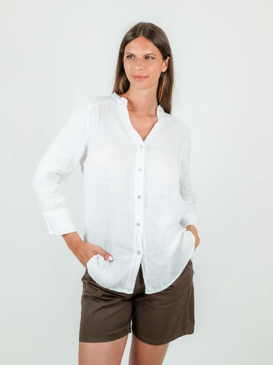 CAMICIA ALLA COREANA IN LINO BIANCA