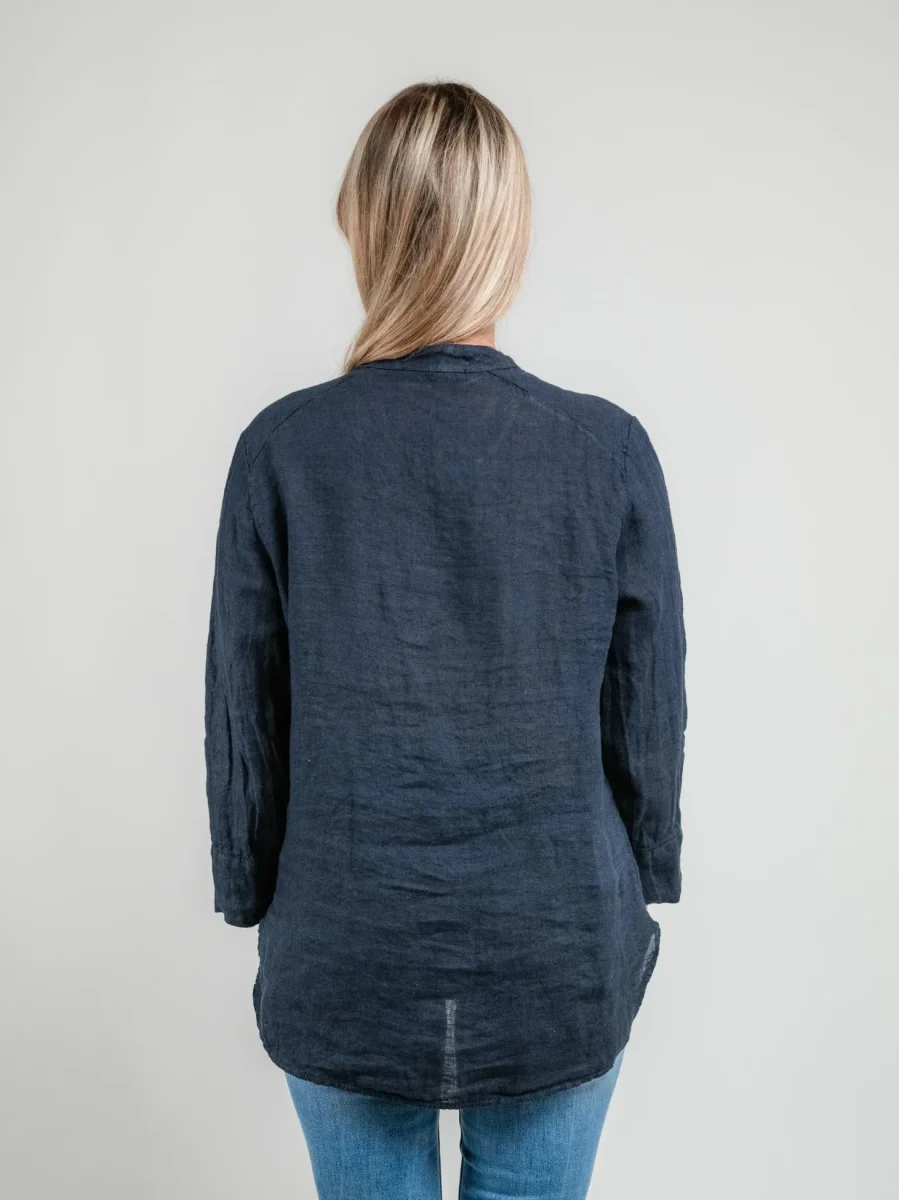 CAMICIA ALLA COREANA IN LINO BLU - immagine 4