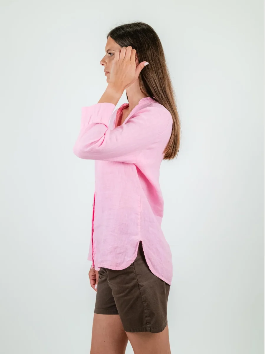 CAMICIA ALLA COREANA IN LINO ROSA - immagine 3