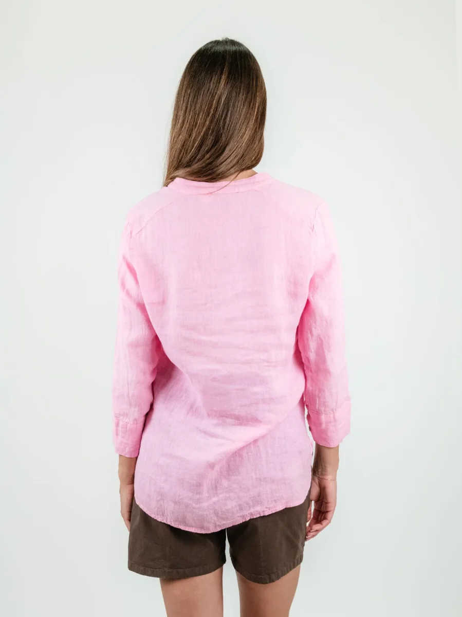 CAMICIA ALLA COREANA IN LINO ROSA - immagine 4