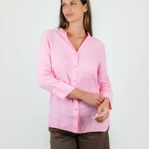 CAMICIA ALLA COREANA IN LINO ROSA