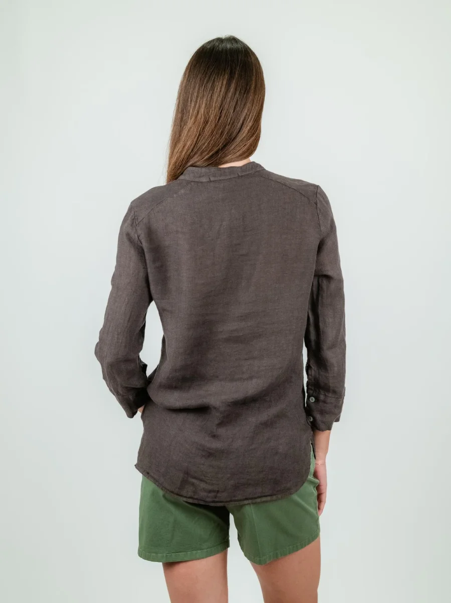 CAMICIA ALLA COREANA IN LINO TESTA MORO - immagine 4