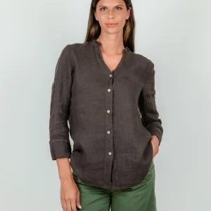 CAMICIA ALLA COREANA IN LINO TESTA MORO