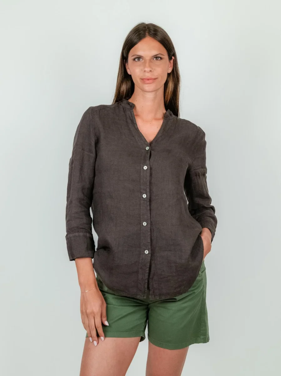 CAMICIA ALLA COREANA IN LINO TESTA MORO