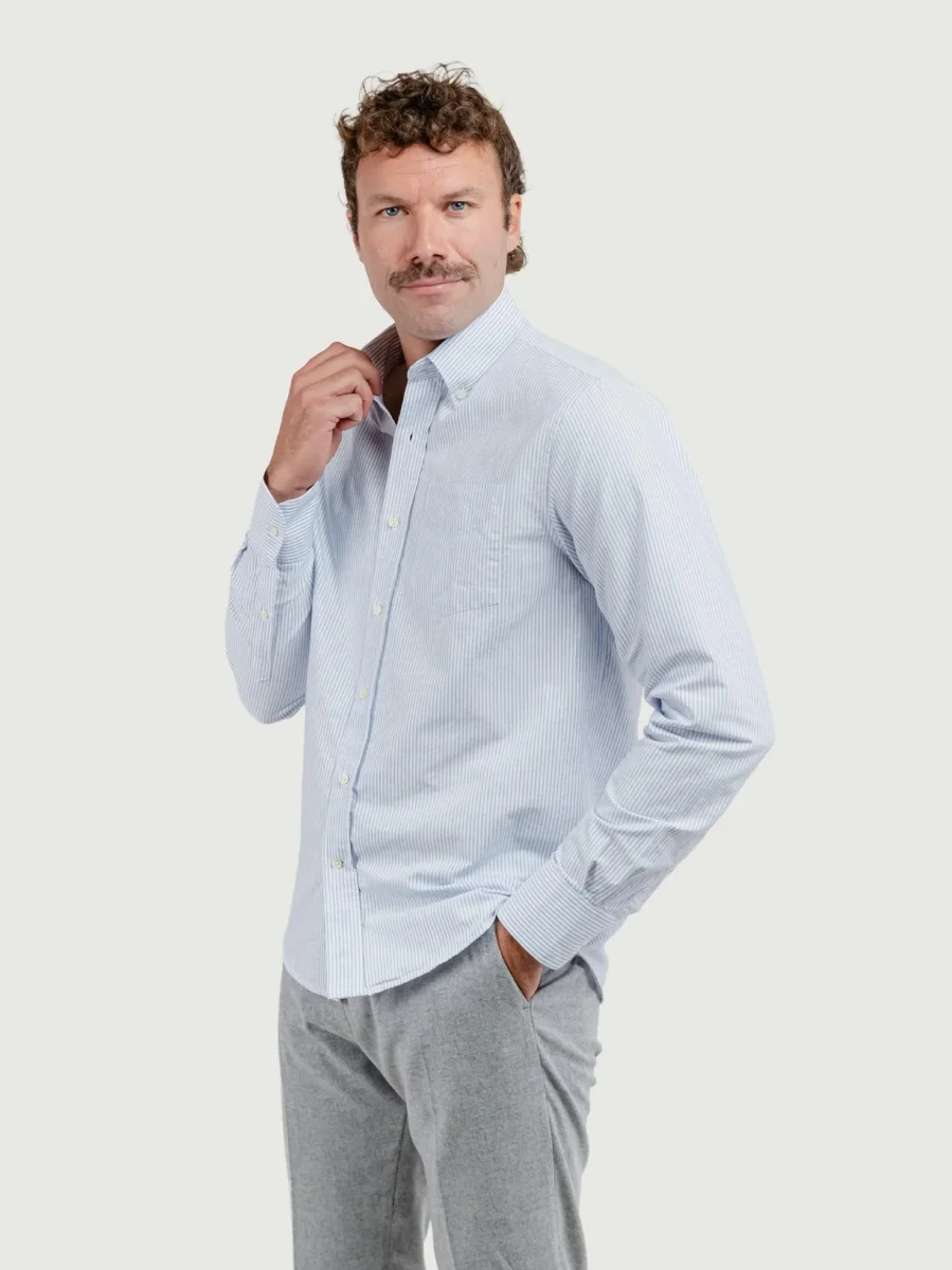 CAMICIA ANDY OXFORD A RIGHE BIANCHE E AZZURRE - immagine 3