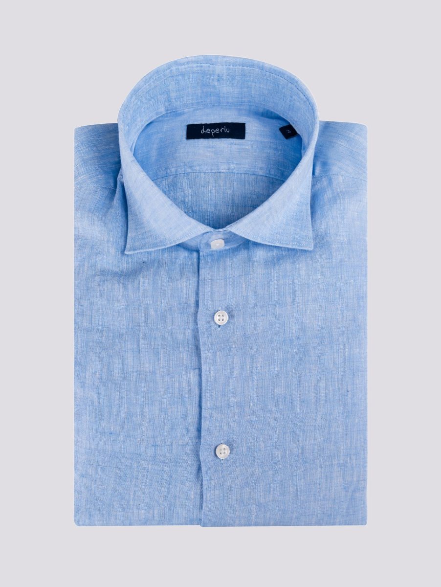 CAMICIA ARTHUR IN LINO TINTO FILO azzurro - immagine 3