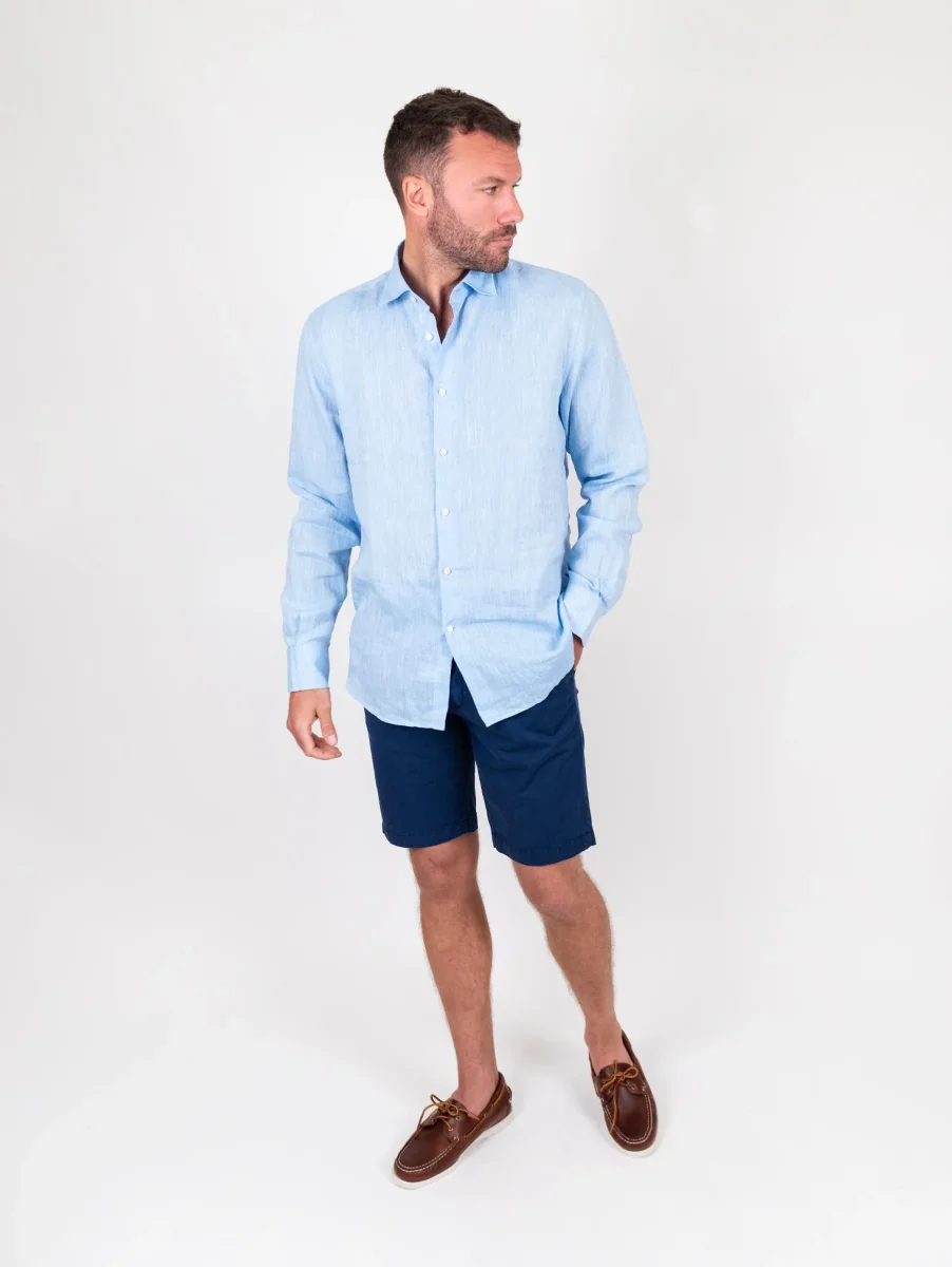 CAMICIA ARTHUR IN LINO TINTO FILO azzurro - immagine 7