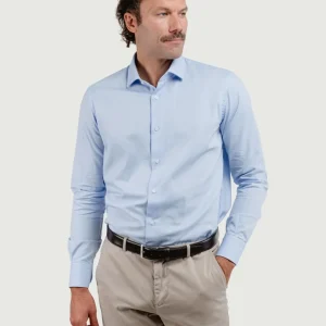 CAMICIA AZZURRA CON MICROFANTASIA BIANCA