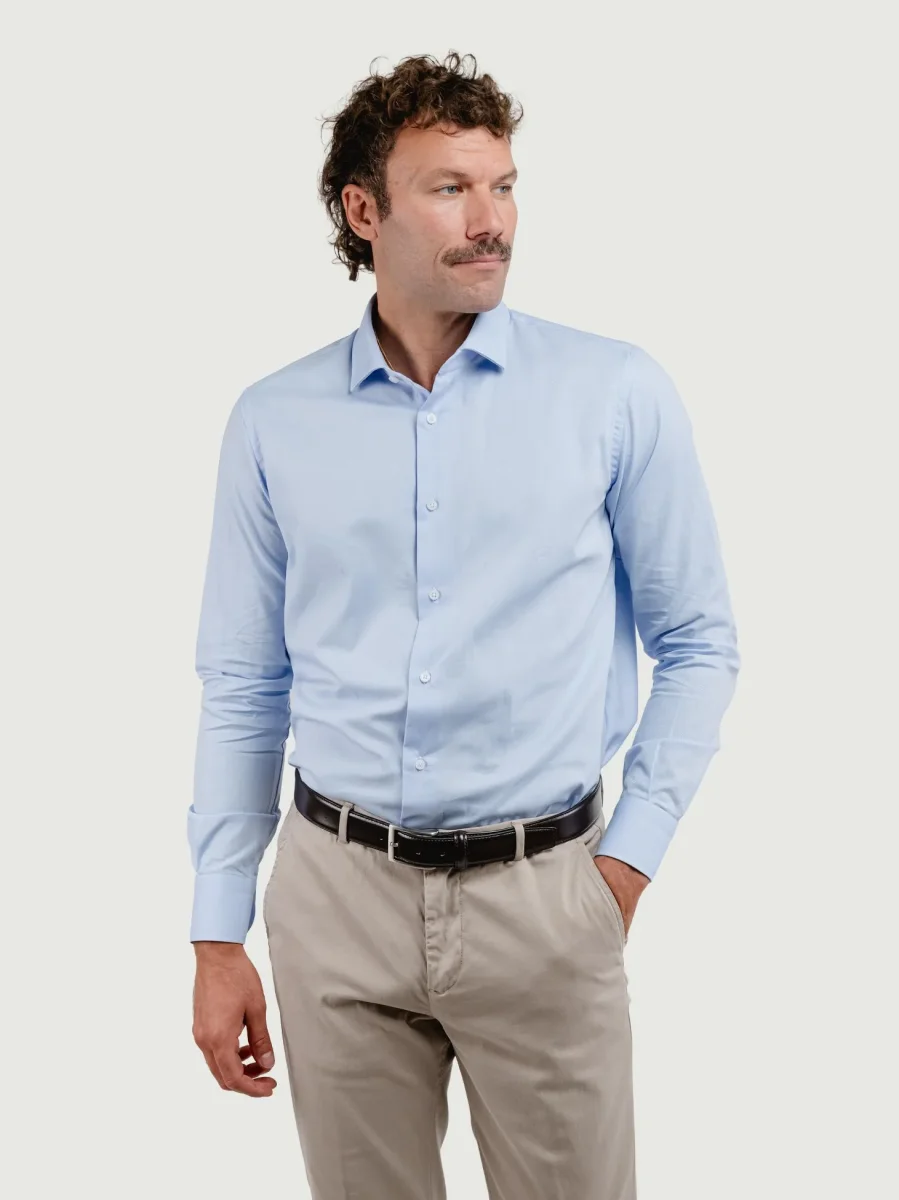 CAMICIA AZZURRA CON MICROFANTASIA BIANCA