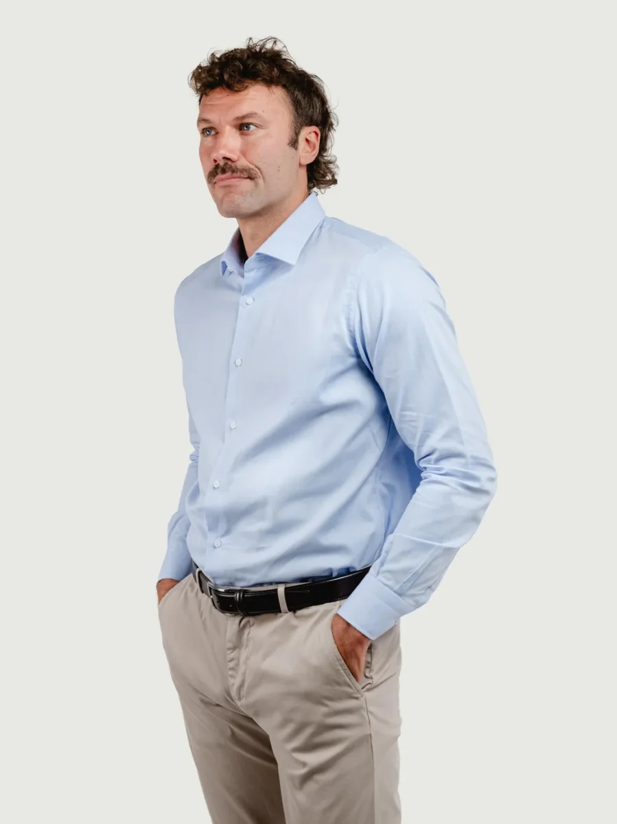 CAMICIA AZZURRA CON MICROFANTASIA BIANCA - immagine 3