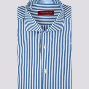 CAMICIA BASTONCINO BIANCO E BLU IN COTONE