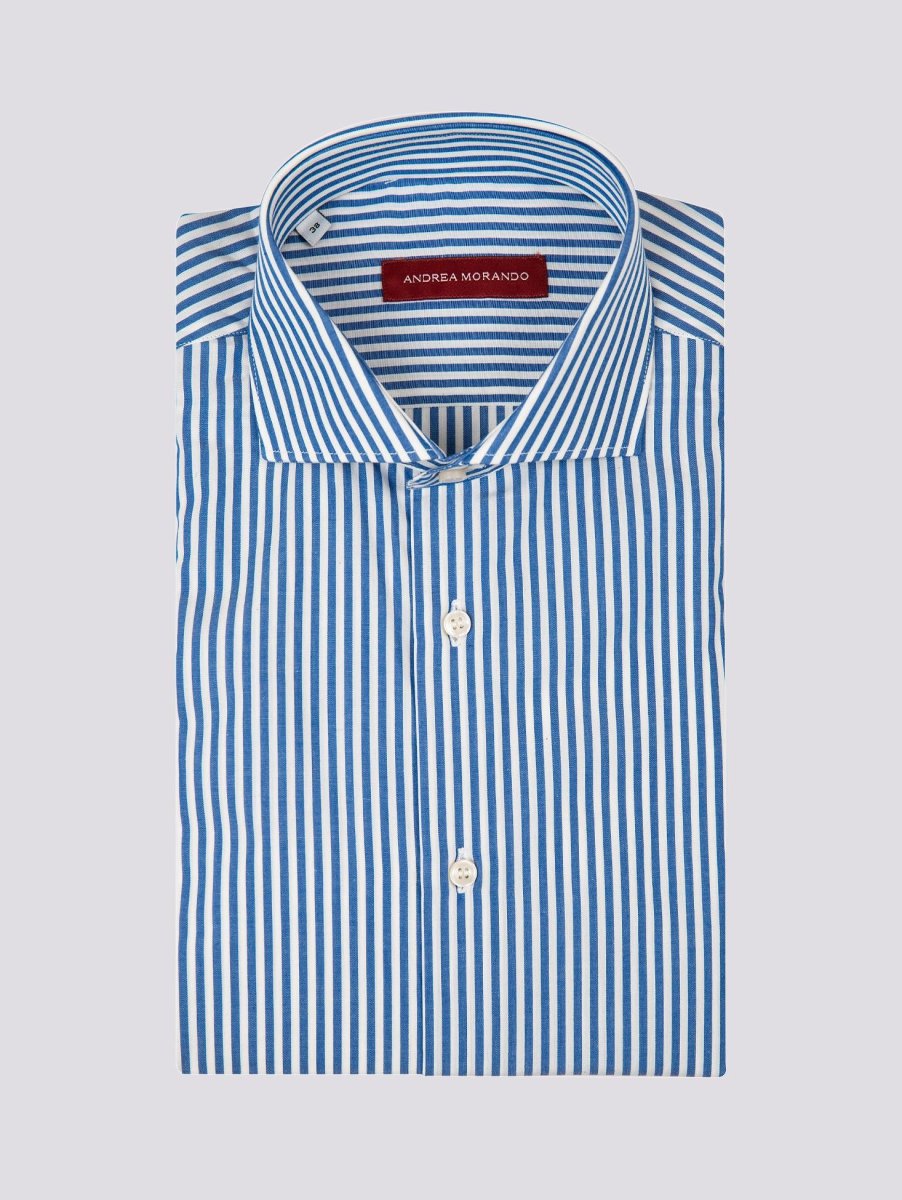 CAMICIA BASTONCINO BIANCO E BLU IN COTONE