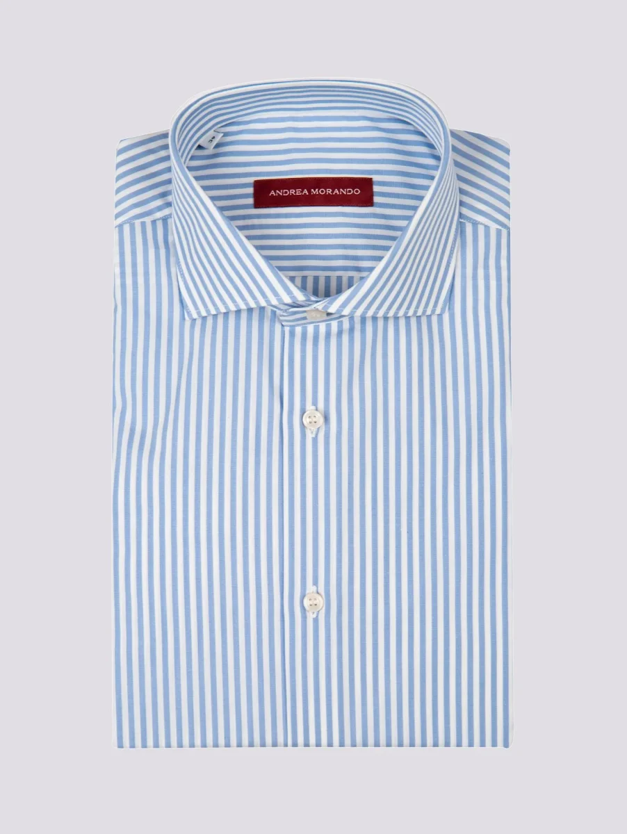 CAMICIA BASTONCINO IN COTONE BIANCO E AZZURRO