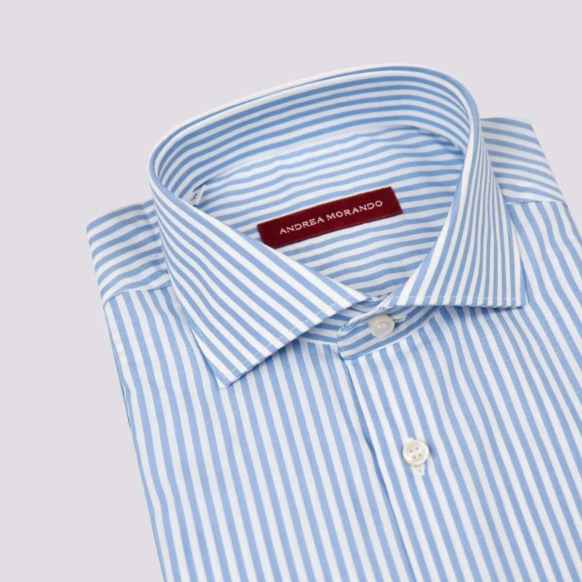 CAMICIA BASTONCINO IN COTONE BIANCO E AZZURRO - immagine 3