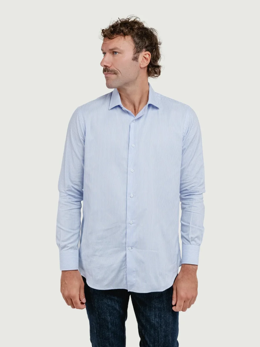 CAMICIA BIANCA A RIGHINE AZZURRE