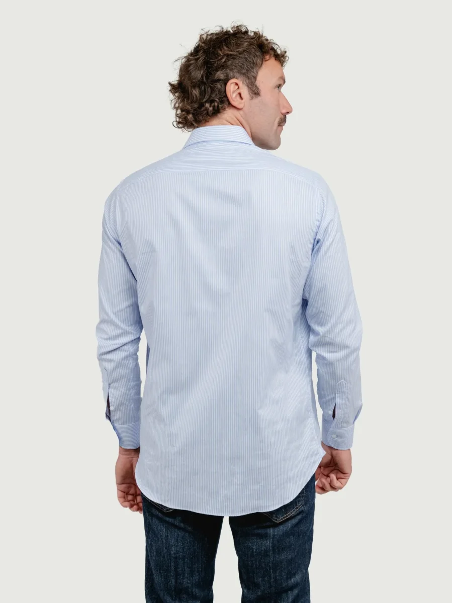 CAMICIA BIANCA A RIGHINE AZZURRE - immagine 4