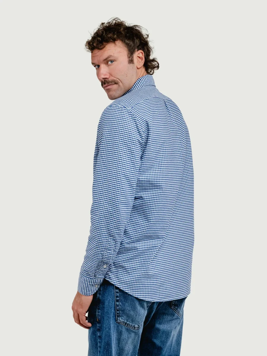 CAMICIA BRADFORD IN FLANELLA DI COTONE CON FANTASIA A QUADRETTI BLU - immagine 3