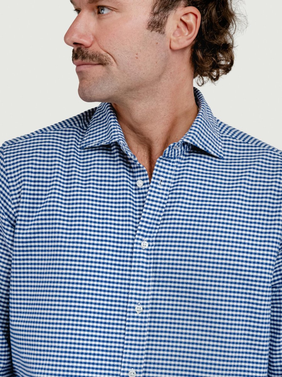 CAMICIA BRADFORD IN FLANELLA DI COTONE CON FANTASIA A QUADRETTI BLU - immagine 5