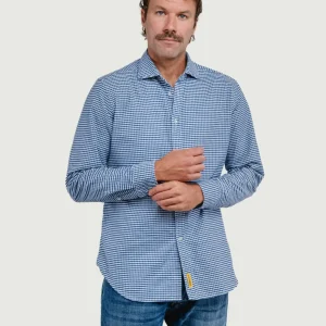 CAMICIA BRADFORD IN FLANELLA DI COTONE CON FANTASIA A QUADRETTI BLU