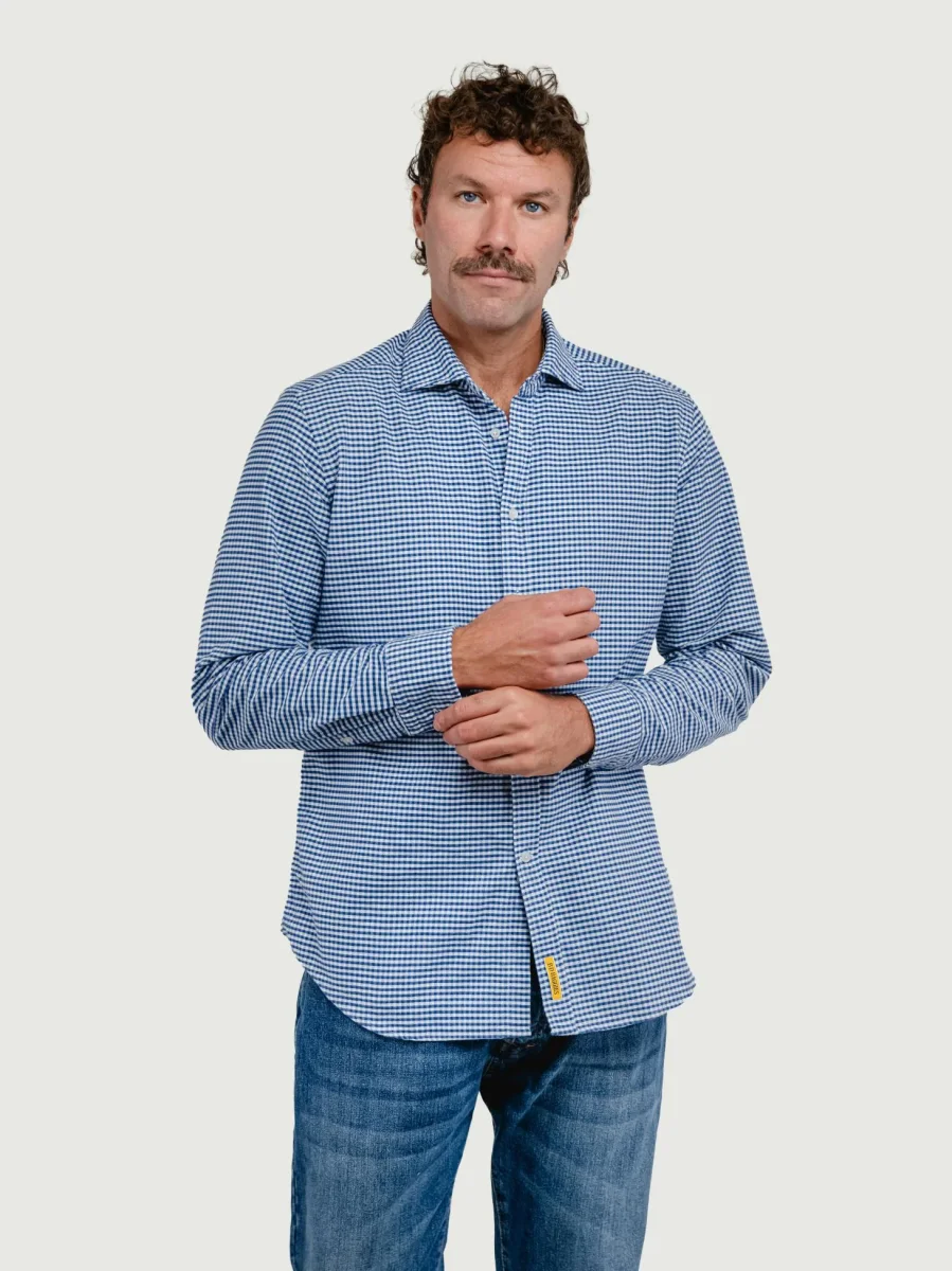 CAMICIA BRADFORD IN FLANELLA DI COTONE CON FANTASIA A QUADRETTI BLU