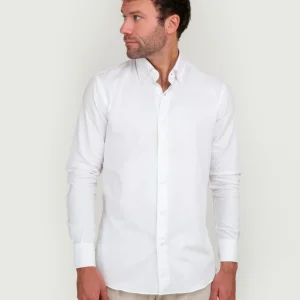 CAMICIA BUTTON DOWN SLIM IN COTONE BIANCO