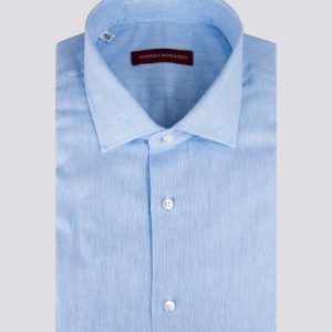 CAMICIA CLASSICA IN LINO AZZURRO TINTO FILO