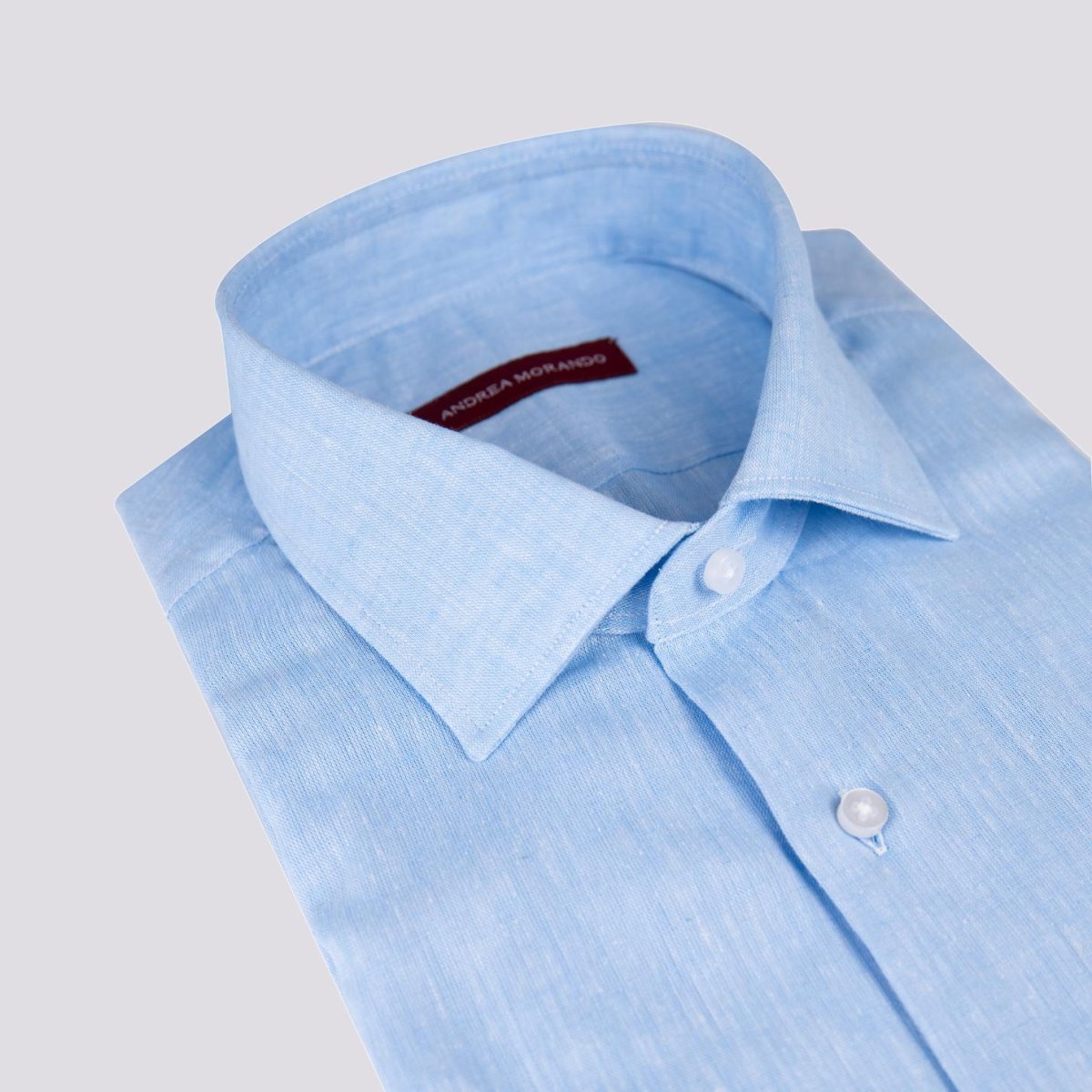 CAMICIA CLASSICA IN LINO AZZURRO TINTO FILO - immagine 3