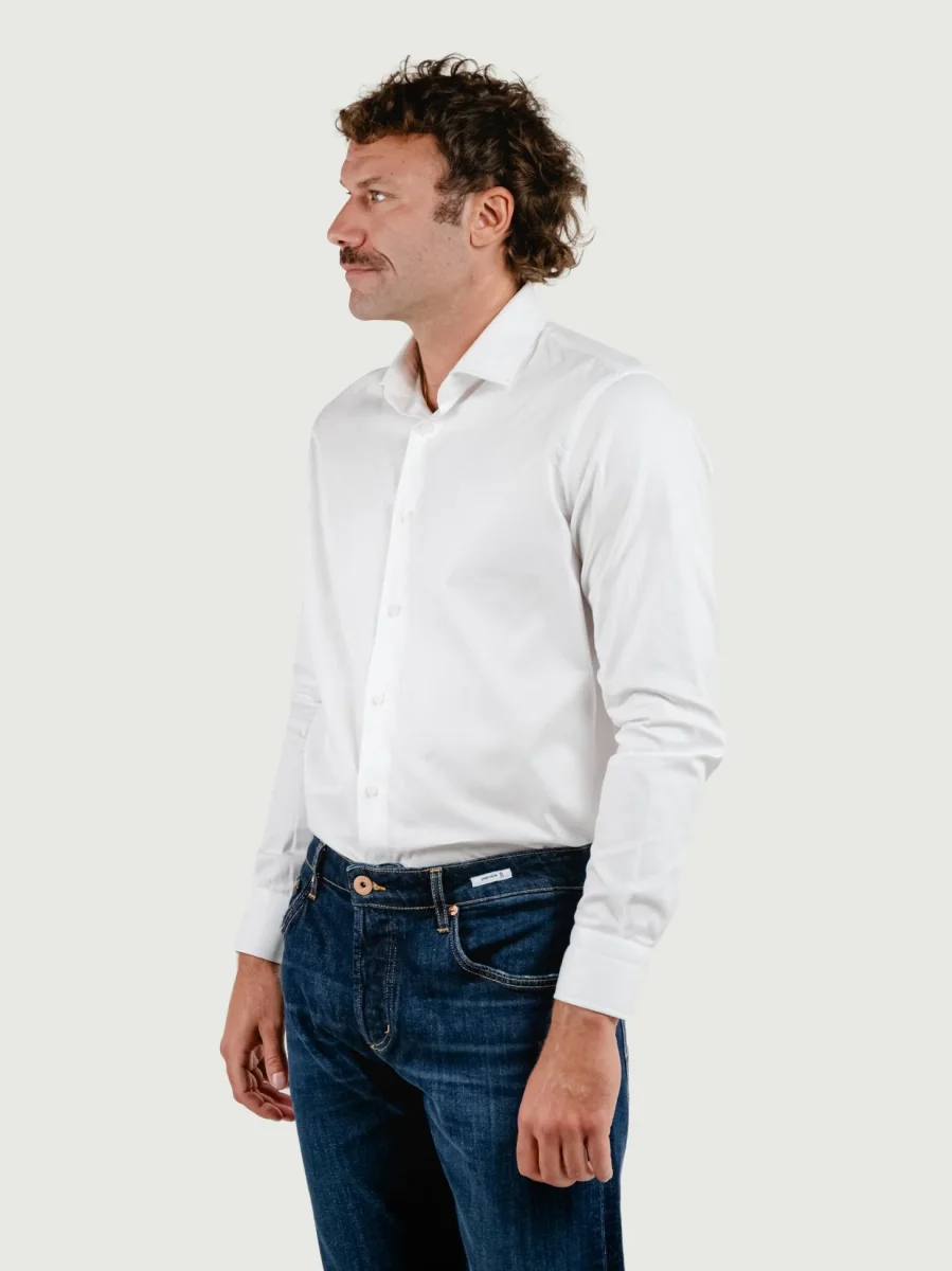 CAMICIA CON TRAMA A NIDO D'APE BIANCA - immagine 3