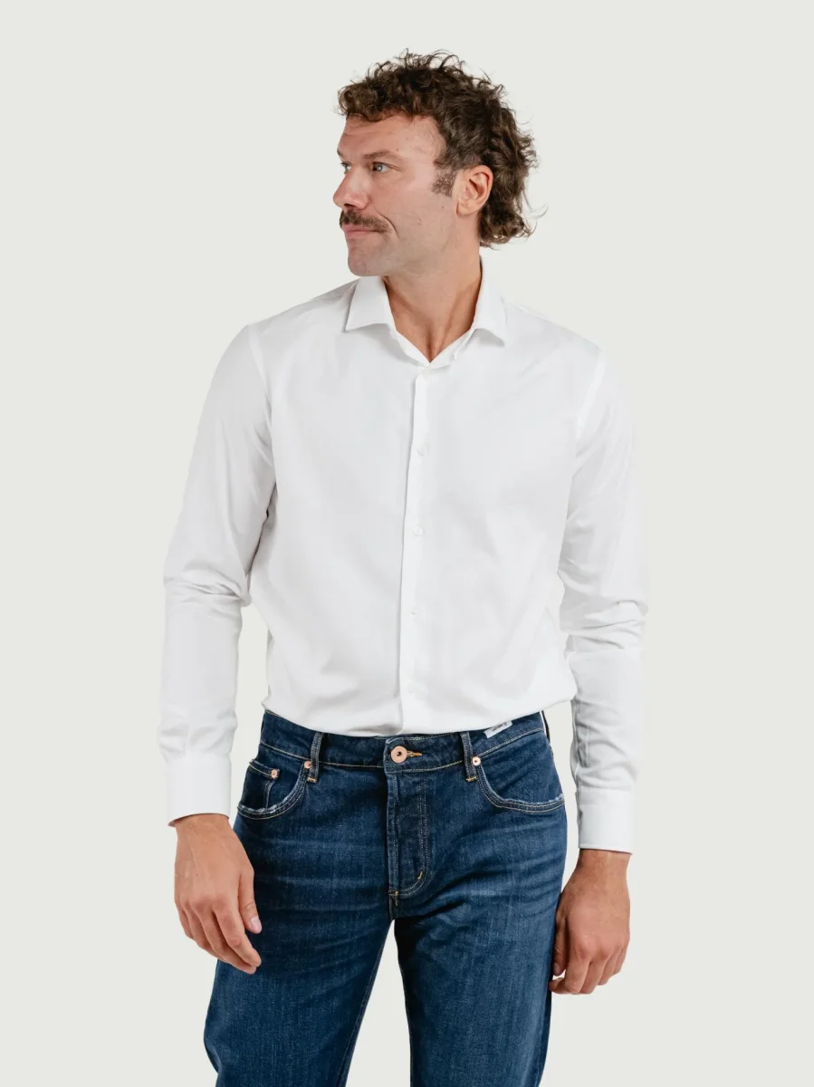 CAMICIA CON TRAMA A NIDO D'APE BIANCA