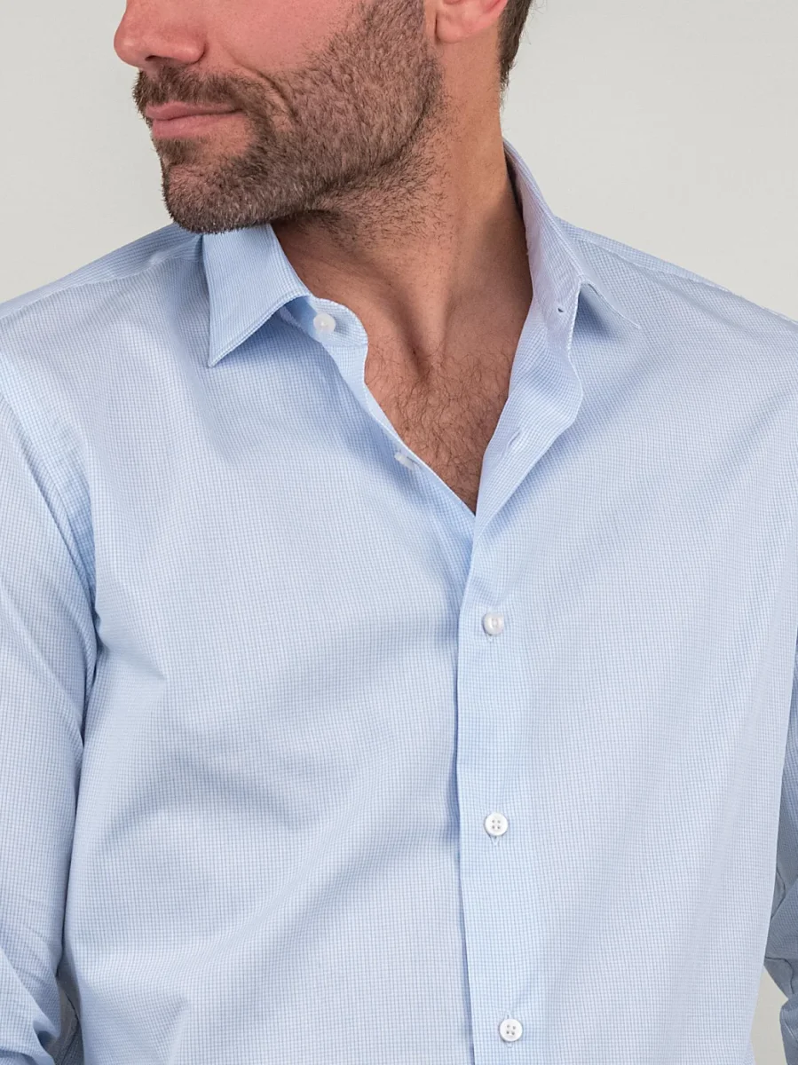 CAMICIA FANTASIA MICROQUADRETTO CELESTE - immagine 5